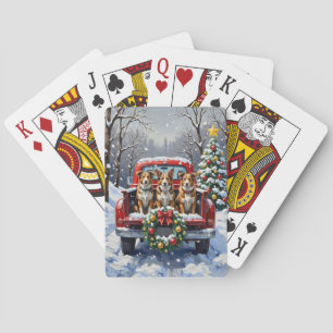Jeu De Cartes Chien Bouvier Australien Camion Rouge de Noël Fête