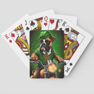 Jeu De Cartes Chien Boxer Conduisant un Vélo St. Patrick's Day