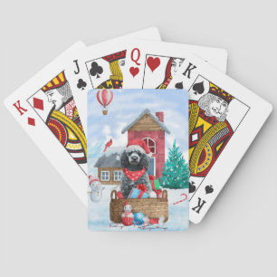 Jeu De Cartes Chien Caniche Dans Maison de Noël enneigée