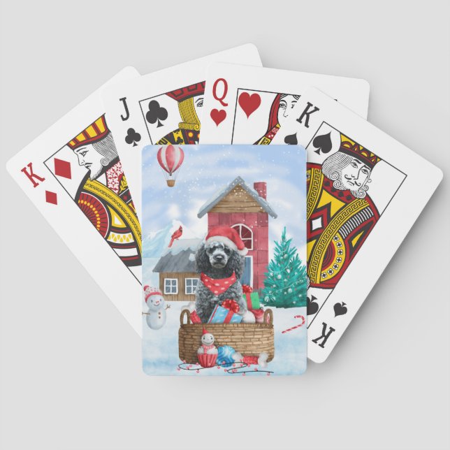 Jeu De Cartes Chien Caniche Dans Maison de Noël enneigée (dos)
