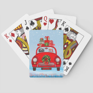 Jeu De Cartes Chien Caniche Dans Une Voiture Avec Le Père Noël
