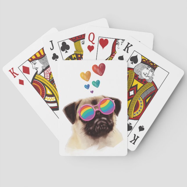 Jeu De Cartes Chien Carlin avec coeurs Saint-Valentin (dos)