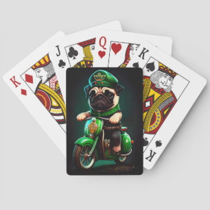 Jeu De Cartes Chien Carlin conduisant un vélo pour la Saint-Patr