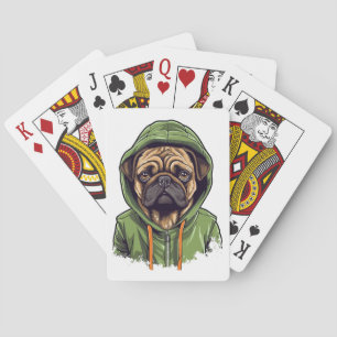 Jeu De Cartes Chien carlin portant Sweat - shirt à capuche vert