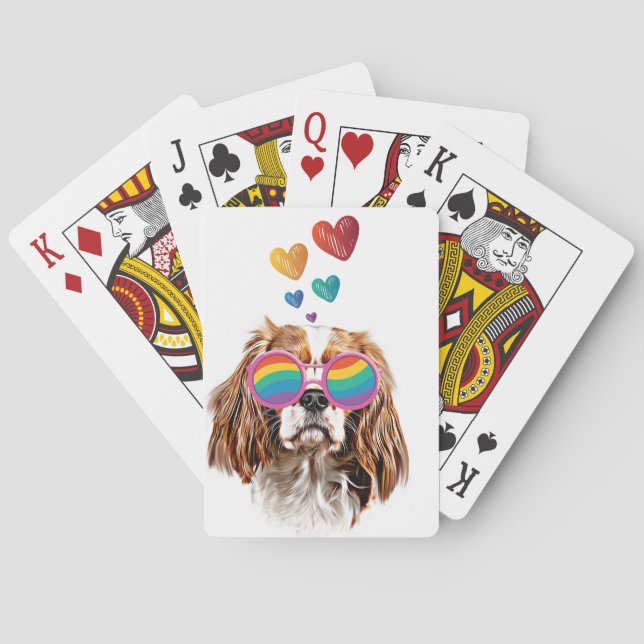 Jeu De Cartes Chien Cavalier King avec coeurs Saint-Valentin (dos)