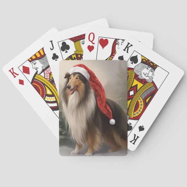 Jeu De Cartes Chien Colley à poil long dans la neige de Noël (dos)