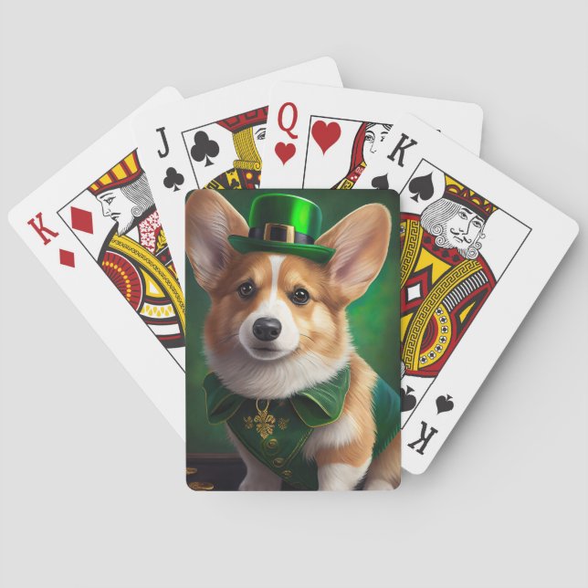 Jeu De Cartes Chien Corgi en robe de la Saint-Patrick (dos)
