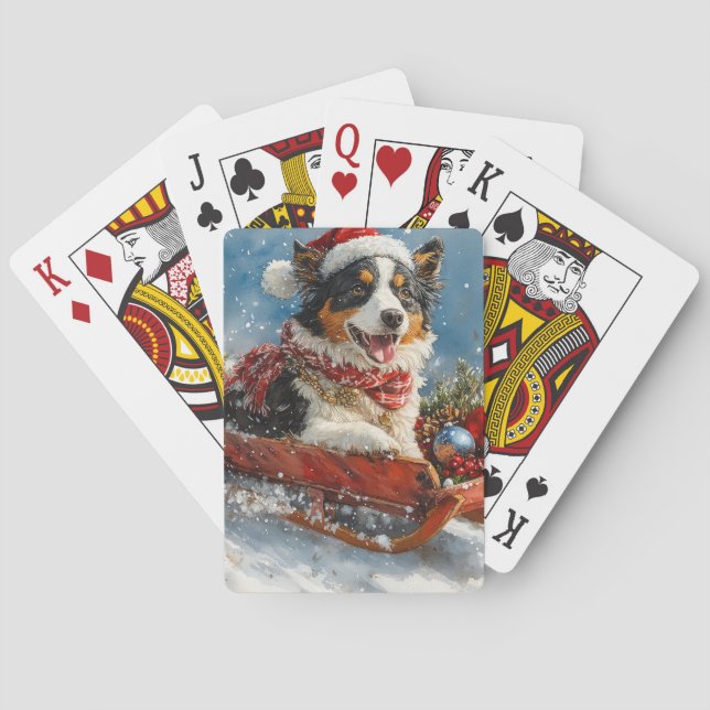 Jeu De Cartes Chien de berger australien en Noël à Sledge (dos)