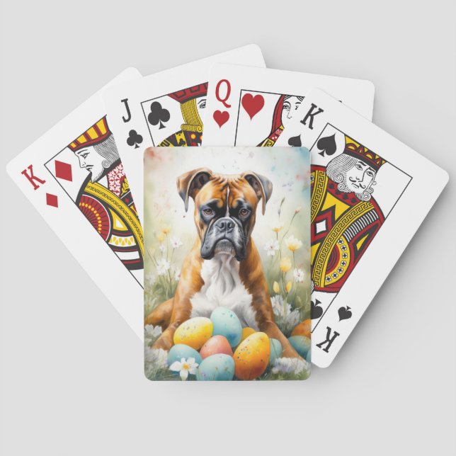 Jeu De Cartes Chien de boxe avec oeufs de Pâques vacances (dos)