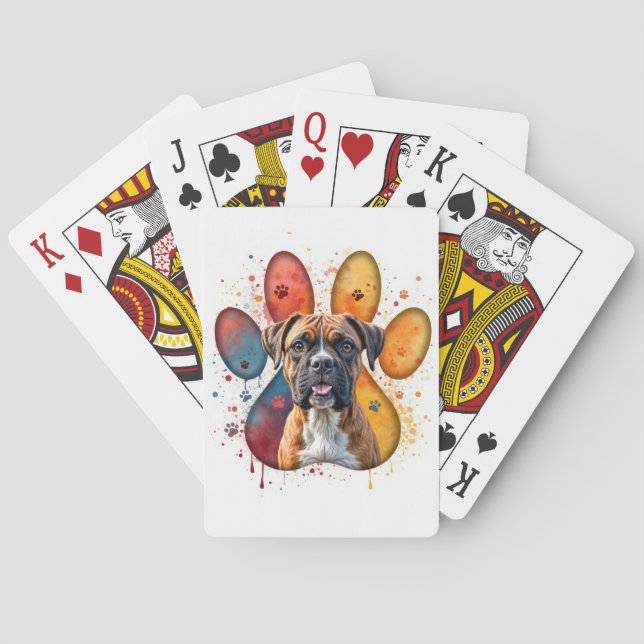 Jeu De Cartes Chien De Boxe En Empreinte D'Aquarelle (dos)