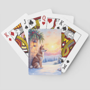 Jeu De Cartes Chien de Canaan Désert Pierre Noël d'hiver Art