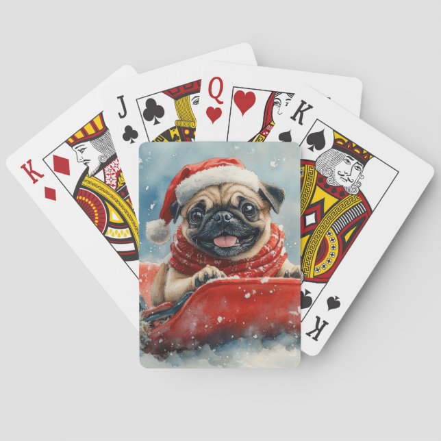 Jeu De Cartes Chien de carlin dans la boue Laisser il neige Noël (dos)