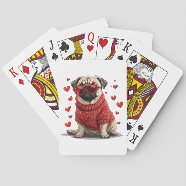 Jeu De Cartes Chien de Carlin de la Saint-Valentin (dos)