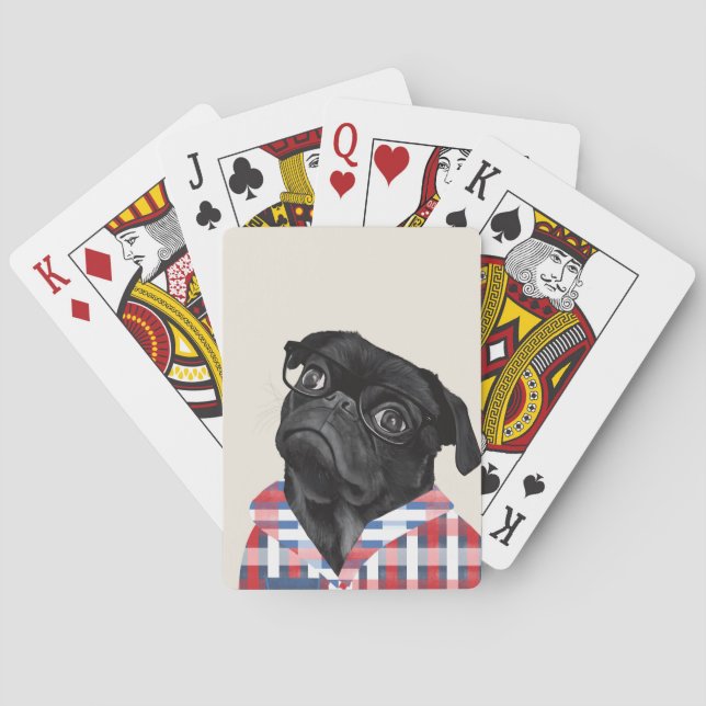 Jeu De Cartes Chien De Carlin Noir Avec Lunettes Et Chemise (dos)