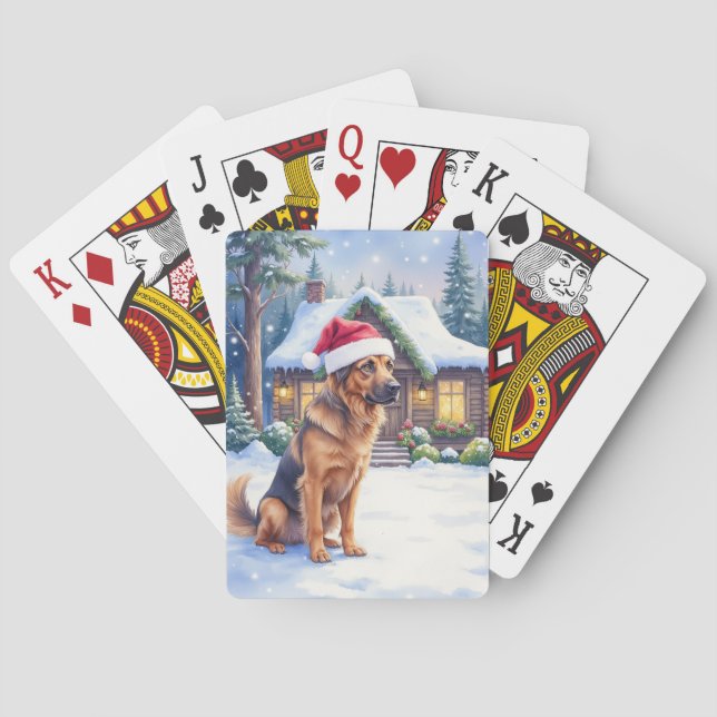 Jeu De Cartes Chien de chasse hanovrien Cabane de forêt enneigée (dos)