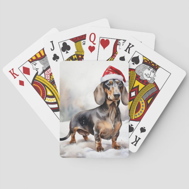 Jeu De Cartes Chien de Dachshund à Noël de neige (dos)