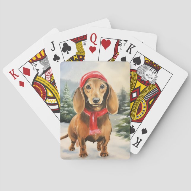 Jeu De Cartes Chien de Dachshund à Noël de neige (dos)