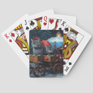 Jeu De Cartes Chien de décoration de Noël bleu oriental traîneau