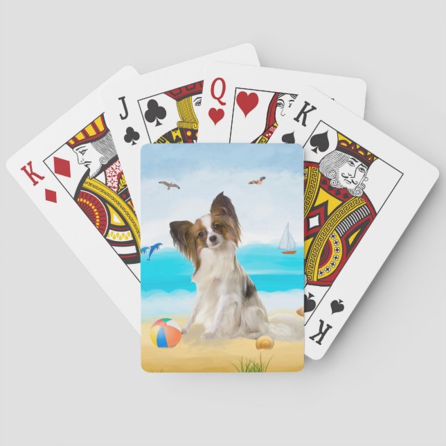 Jeu De Cartes Chien de Papillon sur la plage (dos)