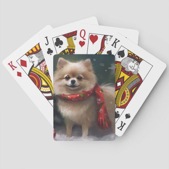 Jeu De Cartes Chien de Poméranie en Noël de neige (dos)