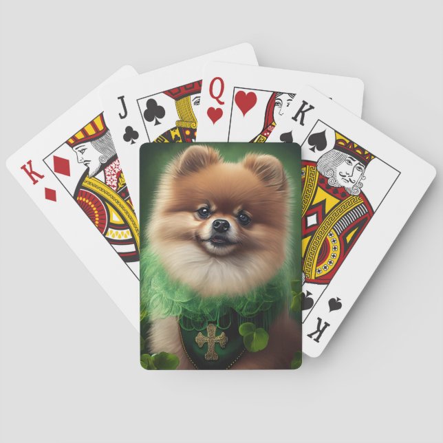 Jeu De Cartes Chien de Poméranie en tenue de jour St. Patrick (dos)