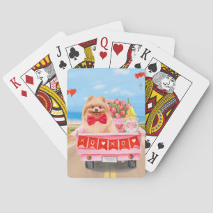 Jeu De Cartes Chien de Poméranie Saint Valentin Coeurs de Camion