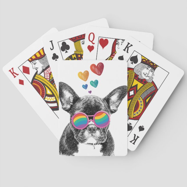 Jeu De Cartes Chien de taureau avec Coeurs Saint-Valentin (dos)