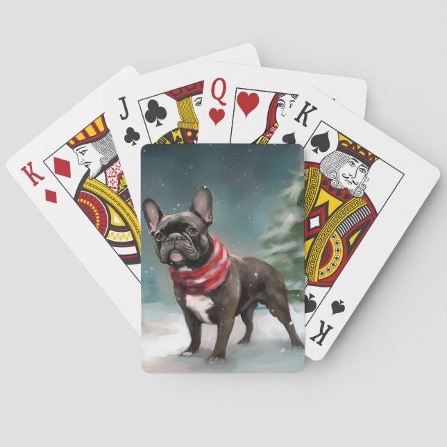 Jeu De Cartes Chien de taureau français à Noël de neige (dos)
