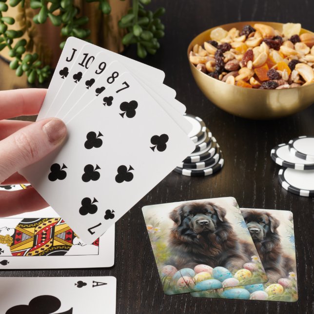 Jeu De Cartes Chien de Terre-Neuve avec oeufs de Pâques Fête (In Situ)