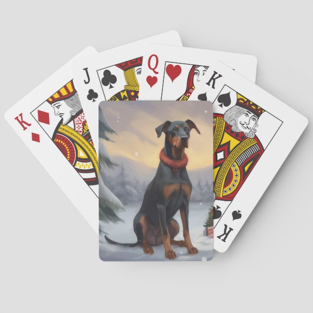Jeu De Cartes Chien Doberman dans la neige de Noël (dos)