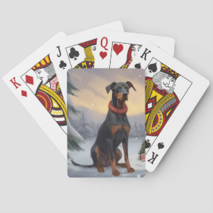 Jeu De Cartes Chien Doberman pendant Noël de neige