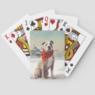 Jeu De Cartes Chien du Staffordshire américain à Noël de neige