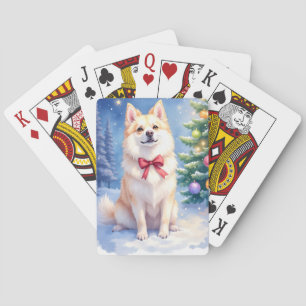 Jeu De Cartes Chien esquimau américain aquarelle Noël scintillan
