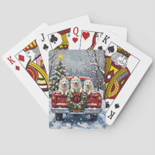 Jeu De Cartes Chien Esquimau Américain Camion Rouge de Noël Vaca