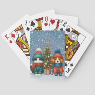 Jeu De Cartes Chien et chaton de Noël mignons
