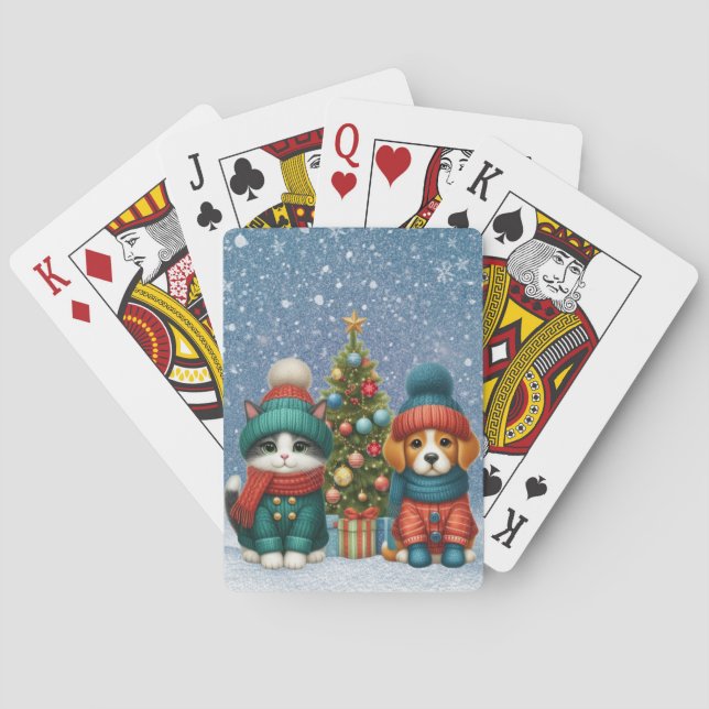 Jeu De Cartes Chien et chaton de Noël mignons (dos)