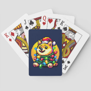 Jeu De Cartes Chien Festif - Joli Pixel Art lumières de Noël