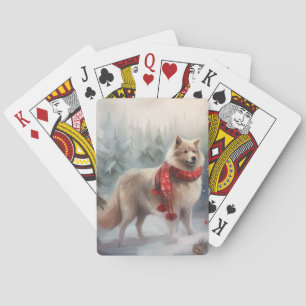Jeu De Cartes Chien finnois de Laponie dans la neige de Noël 