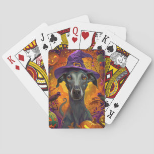 Jeu De Cartes Chien Greyhound gris effrayant Halloween Sorcière 