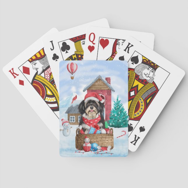 Jeu De Cartes Chien Havanais Dans Maison De Noël enneigée  (dos)