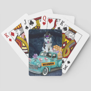 Jeu De Cartes Chien Husky Sibérien Halloween Camion Nuit Effraya