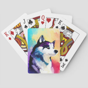 Jeu De Cartes Chien Husky Wild Nature Animal Couleur Art Peintur