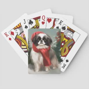 Jeu De Cartes Chien Japonais Chin dans la neige Noël