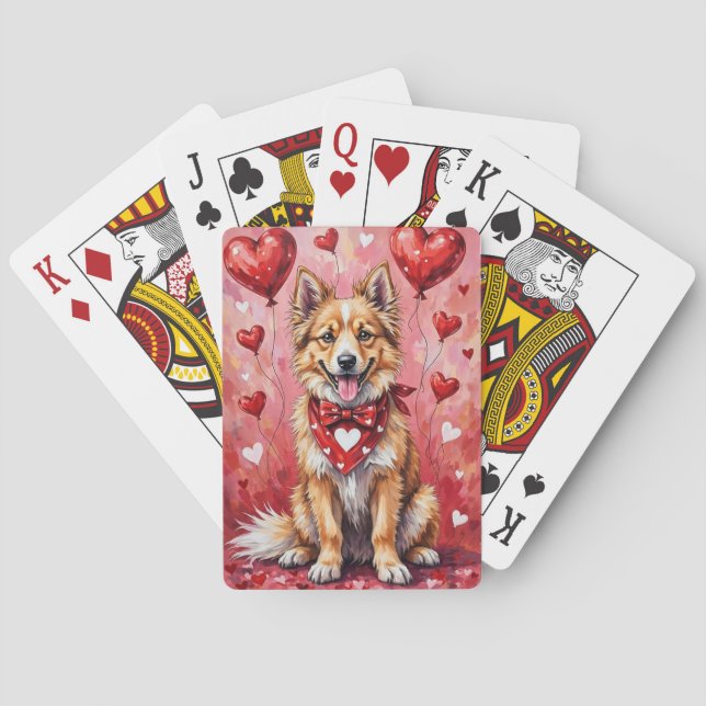 Jeu De Cartes Chien Keeshond de la Saint-Valentin assis avec des (dos)