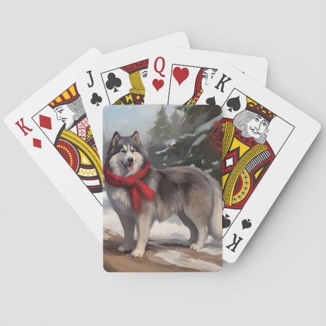 Jeu De Cartes Chien malamué de l'Alaska en Noël de neige (dos)