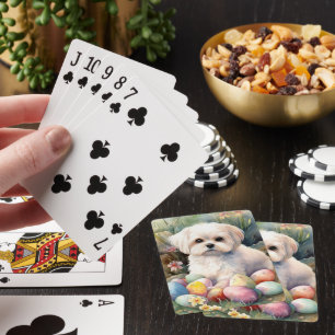 Jeu De Cartes Chien maltais avec oeufs de Pâques vacances