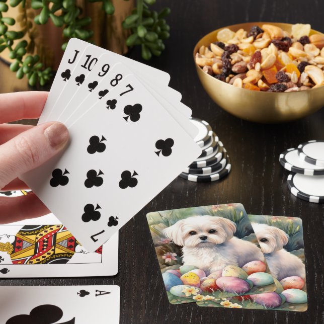 Jeu De Cartes Chien maltais avec oeufs de Pâques vacances (In Situ)
