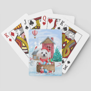 Jeu De Cartes Chien maltais dans une maison de Noël enneigée