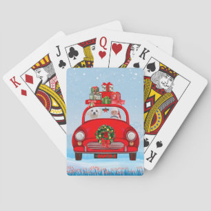 Jeu De Cartes Chien maltais dans une voiture avec le Père Noël