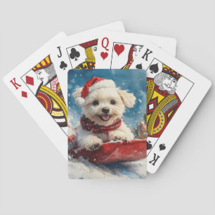 Jeu De Cartes Chien maltais en traîneau Laissez neige Noël
